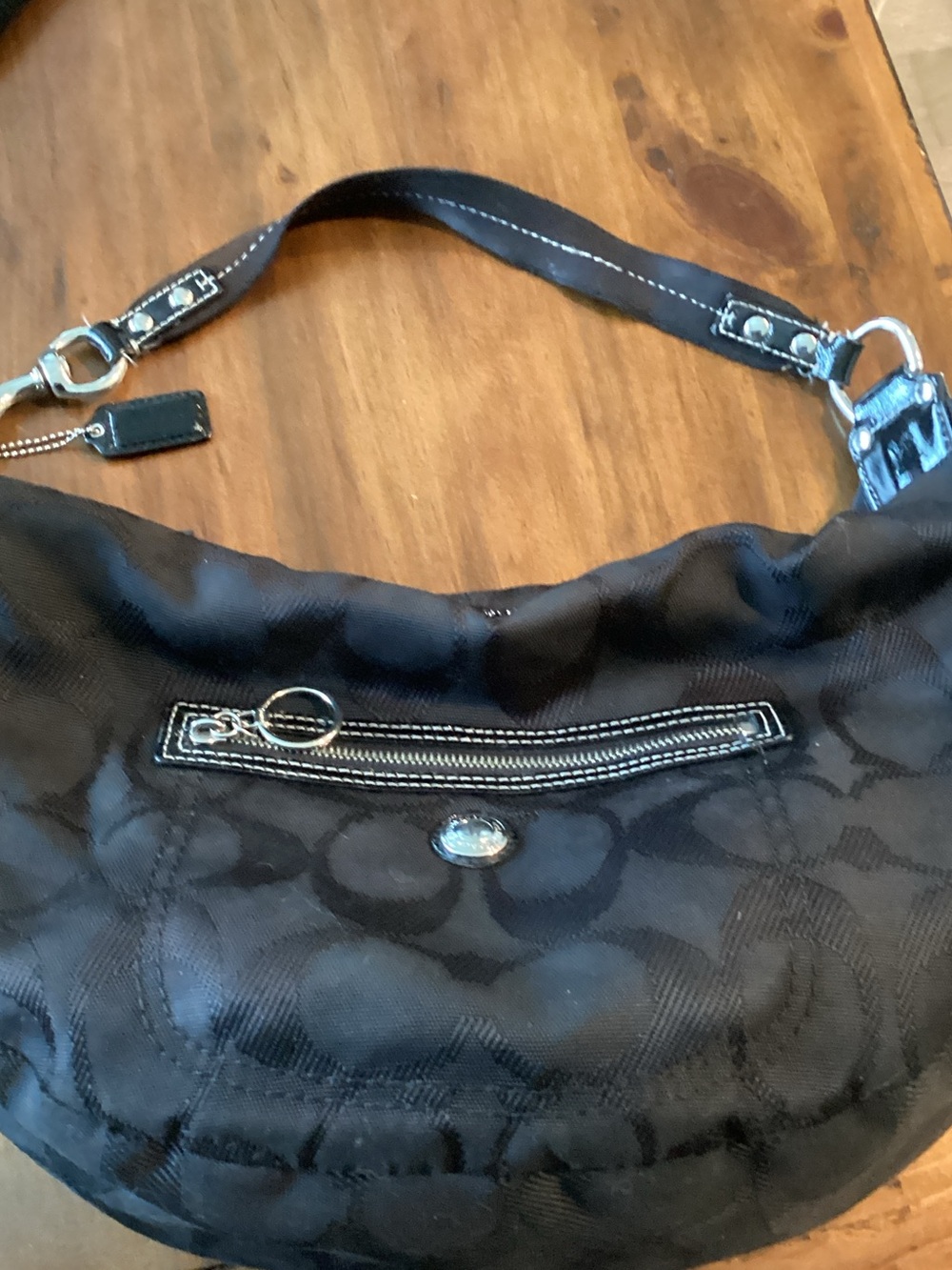 Coach Black Quilted Signature-Pattern Hobo with Silver Hardware